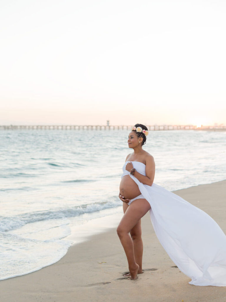 Expectant mom photographed at Seal Beach